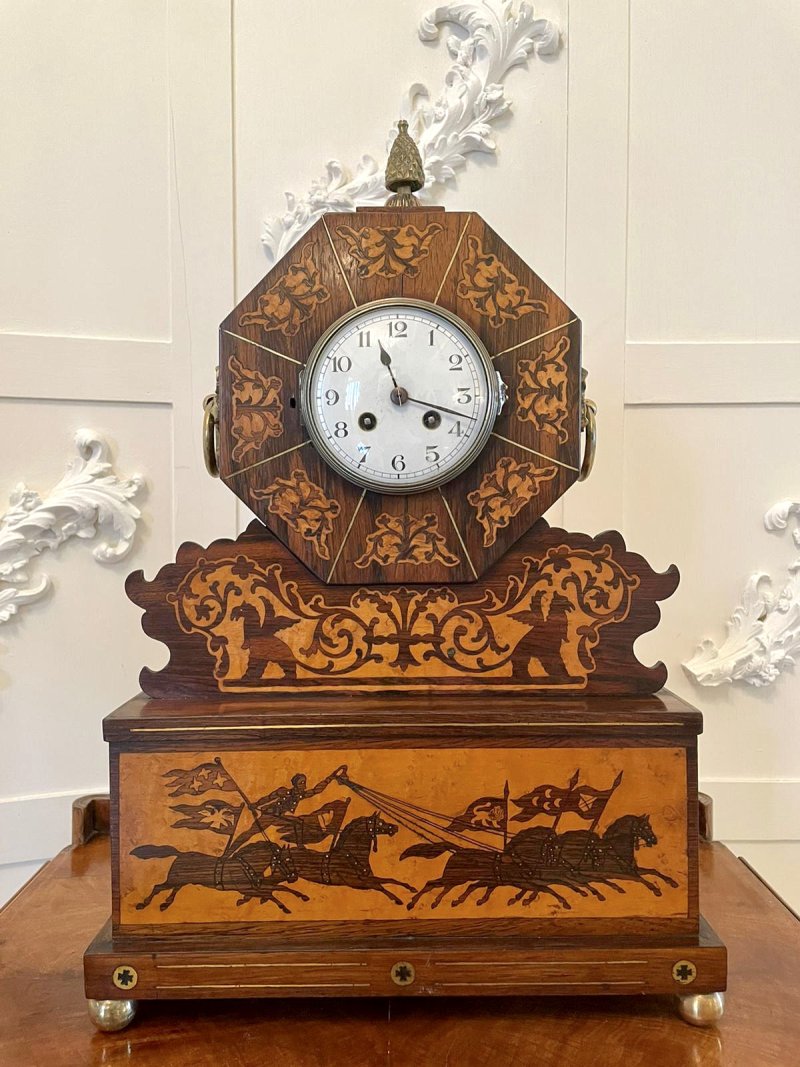 Fine Antique Regency Inlaid Marquetry Mantel Clock